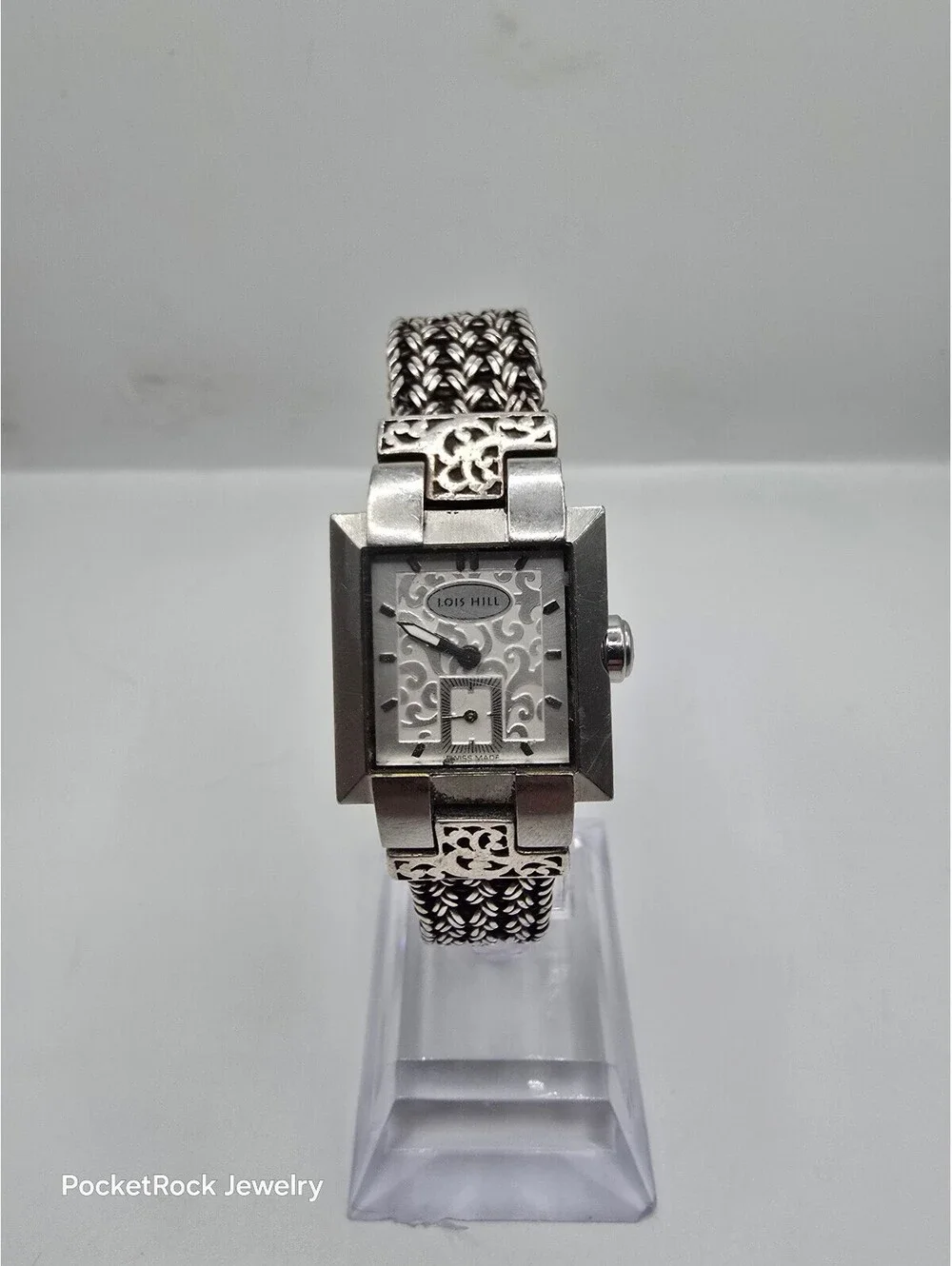 Lois Hill Women’s Swiss Made Quartz Rectangle Silver Dial 925 SILVER Bracelet